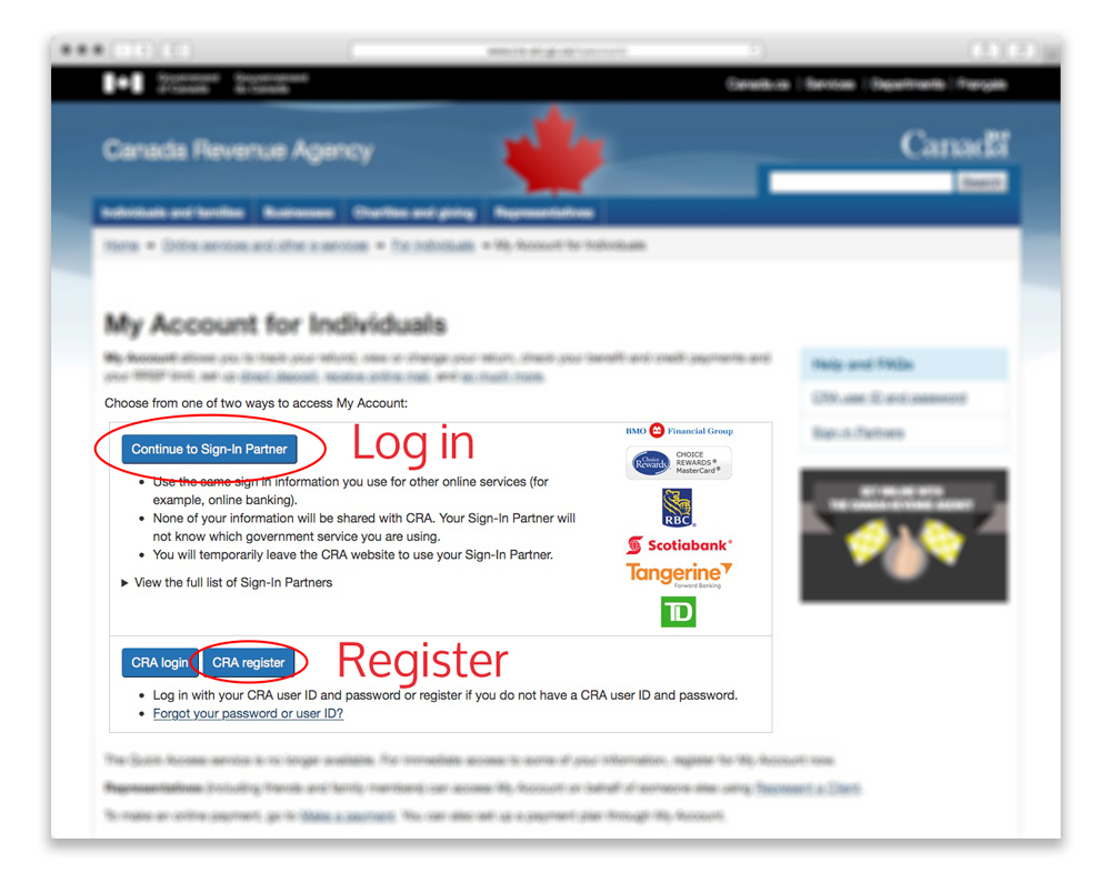 CRA Online Services Login Page